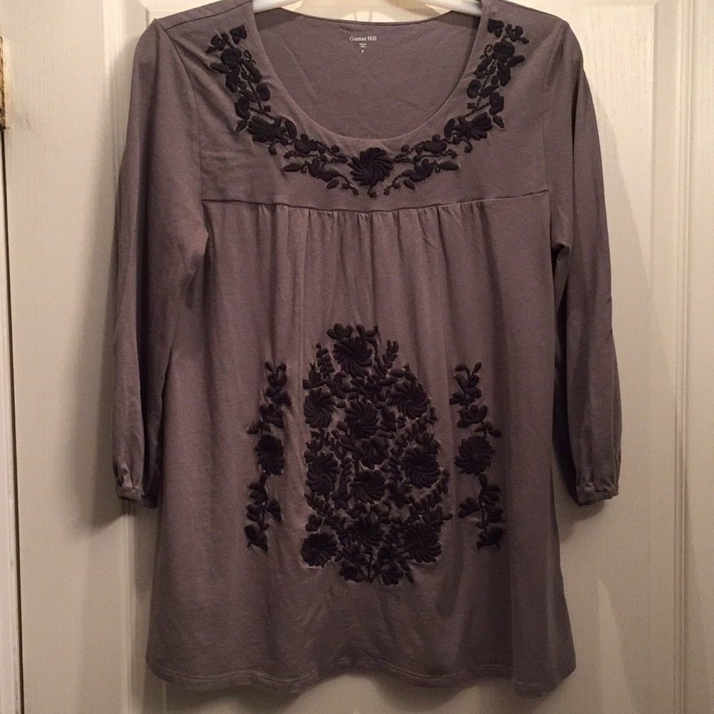 Garnet Hill Folkloric Embroidered Knit Top sz M